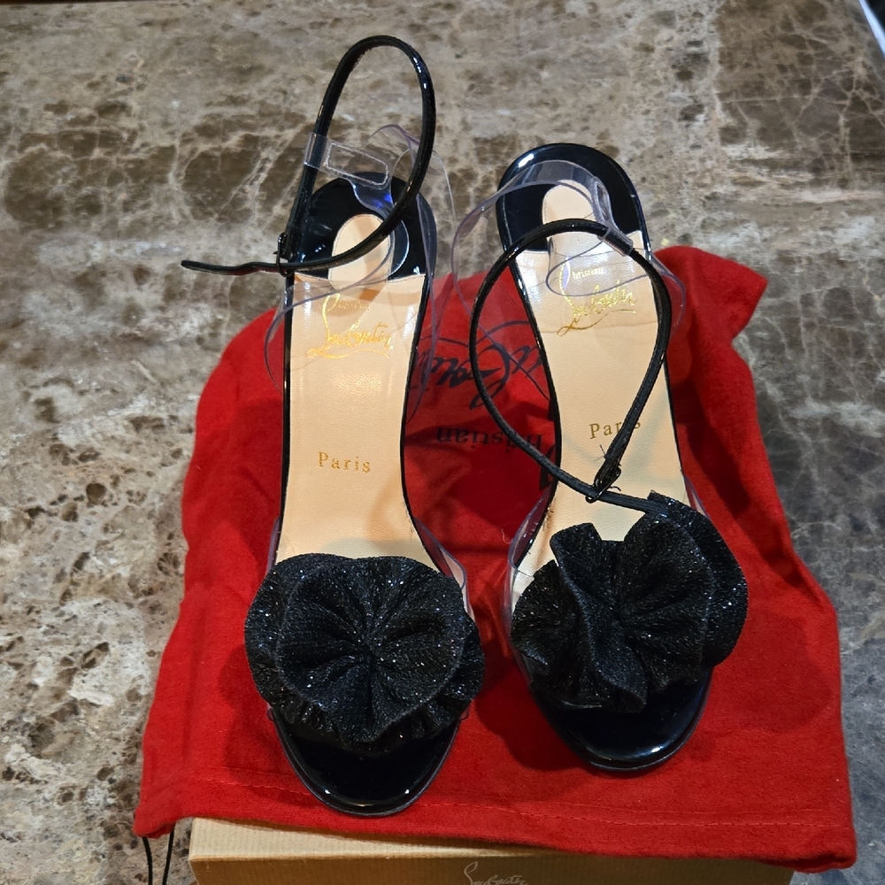 Christian Louboutin FOSSILIZA 100 GLITTER PATENT/PVC Black Heels